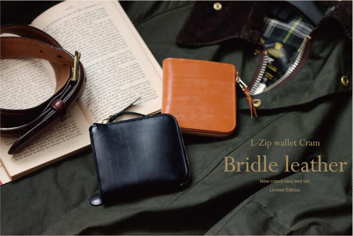 Navy & Tan Bridle leather L-Zip wallet “Cram” | munekawa